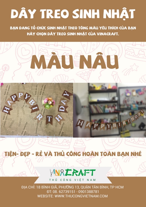 Bộ kit dây treo sinh nhật màu nâu